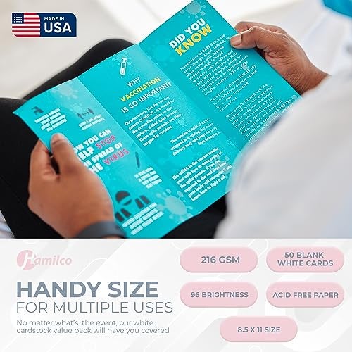 Hamilco White Cardstock Printer Paper By Hamilco (50-Pack)- 8.5 x 11” Thick Card Stock For Card Making- 80lb Heavyweight Stationery Card Stock Paper Cover- Great For Invitations, Birthdays, Awards, Brochures - Image 3