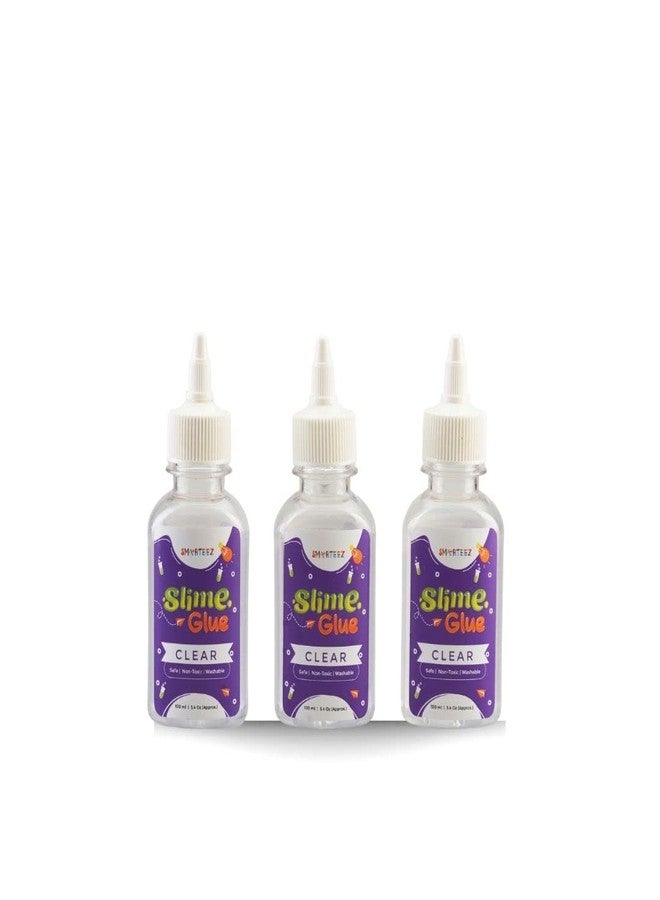 SMARTEEZ Slime Glue Clear | Clear White Adhesive Waterproof Washable Glue | Smooth & Stretchy | Non Toxic | 100ML (Pack of 3) - Image 1
