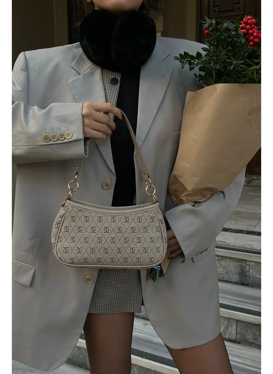 Shule Bags Farme Monogram Beige Baguette and Crossbody Bag