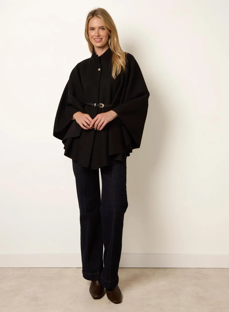 Blue Vanilla  Funnel Neck Tie Front Cape for Women | Best Price UAE