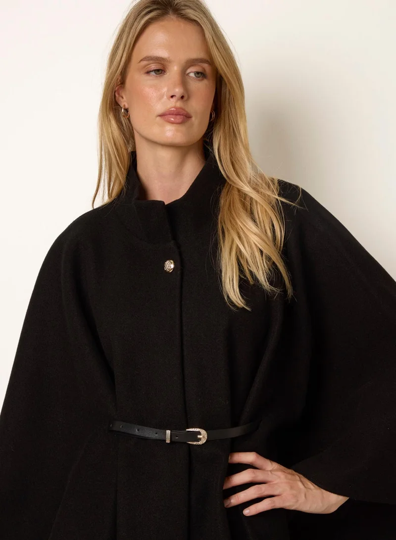 Blue Vanilla  Funnel Neck Tie Front Cape for Women | Best Price UAE