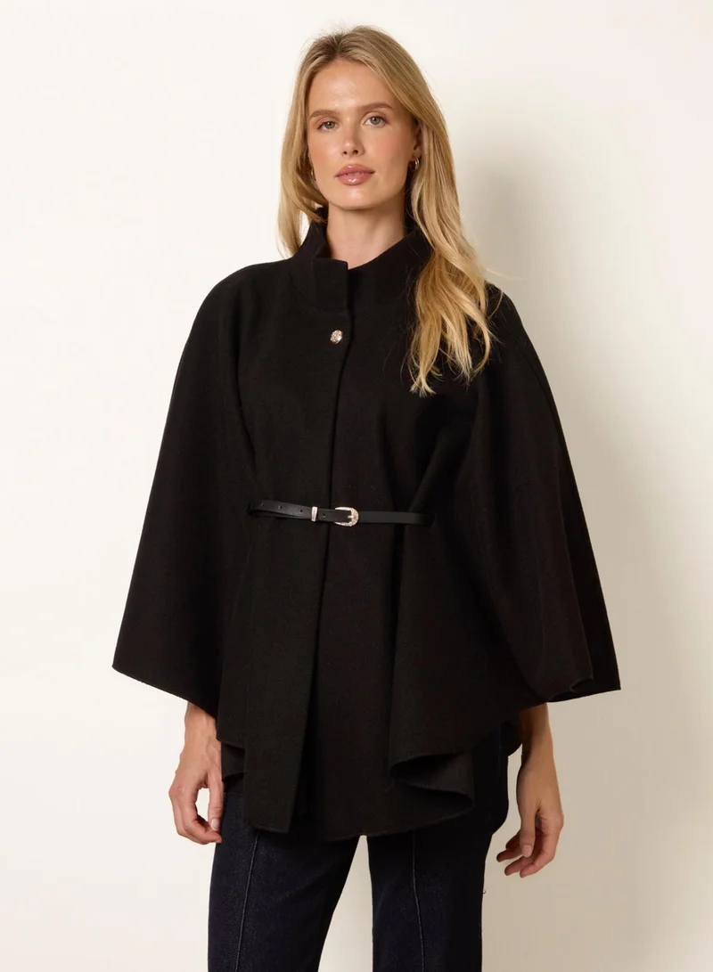 Funnel Neck Tie Front Cape