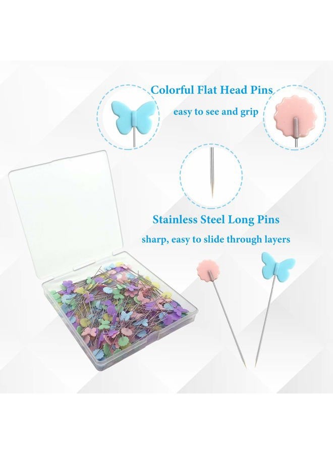 Hovesty 200pcs Sewing Pins, Flat Head Straight Pins with Butterfly and Flower Coloured Heads, Long 5.5cm Quilting Pins for Dressmaker, Craft, Sewing Project and DIY Decoration by - Image 3
