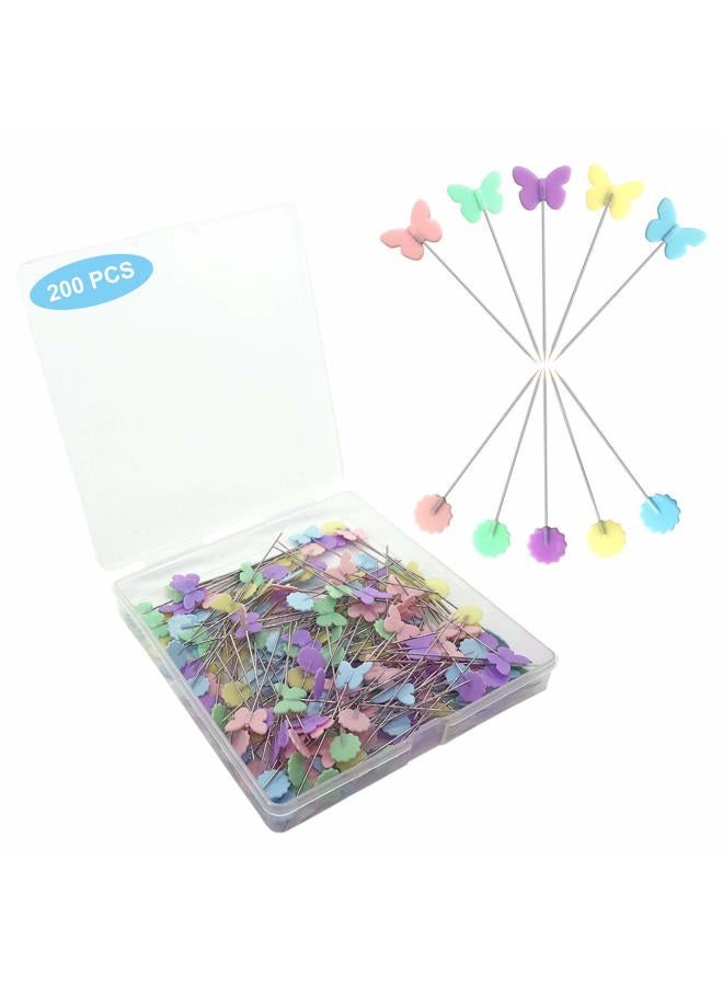 Hovesty 200pcs Sewing Pins, Flat Head Straight Pins with Butterfly and Flower Coloured Heads, Long 5.5cm Quilting Pins for Dressmaker, Craft, Sewing Project and DIY Decoration by - Image 1