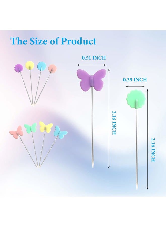 Hovesty 200pcs Sewing Pins, Flat Head Straight Pins with Butterfly and Flower Coloured Heads, Long 5.5cm Quilting Pins for Dressmaker, Craft, Sewing Project and DIY Decoration by - Image 2