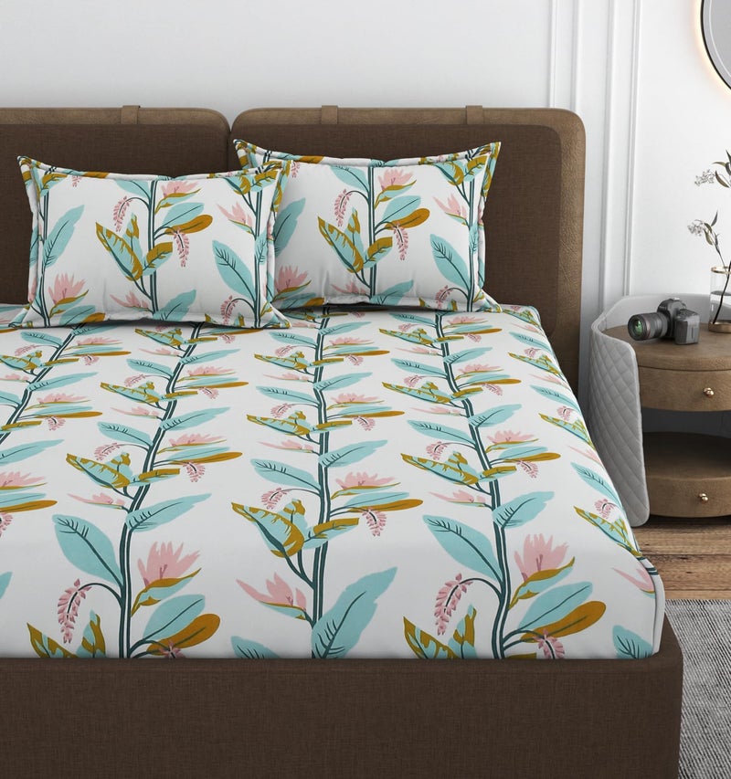 VOMZER Cotton Feel King Size Flat Bedsheet for Double Bed, 1 Cotton Feel Bed Sheet Double Bed (90 X 100 Inches) with 2 Pillow Cover - Image 2