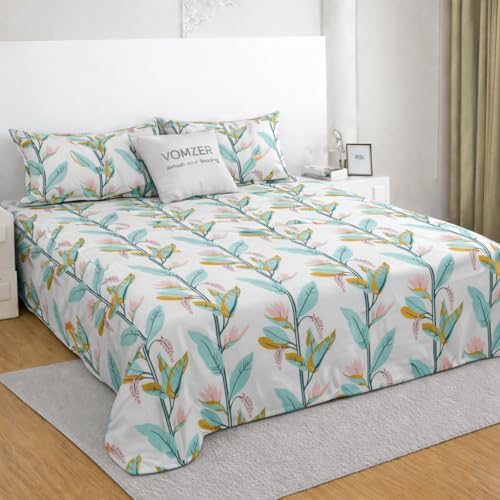 VOMZER Cotton Feel King Size Flat Bedsheet for Double Bed, 1 Cotton Feel Bed Sheet Double Bed (90 X 100 Inches) with 2 Pillow Cover - Image 1