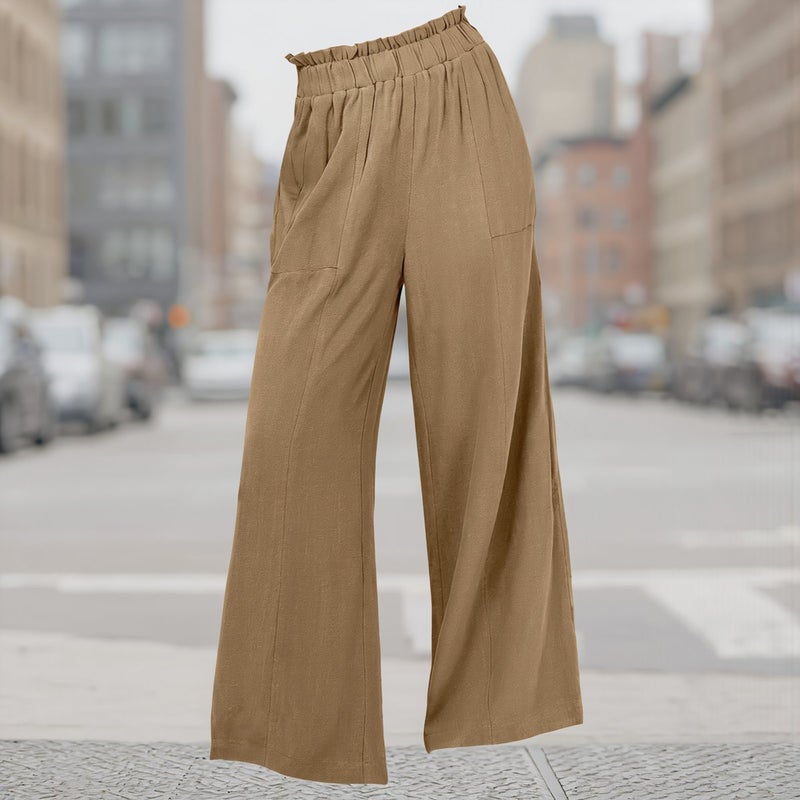 Women Linen Wide Leg Pants All Match For Tops Sneakers Heels Easy Outfit Comfy Casual Trousers - Image 3
