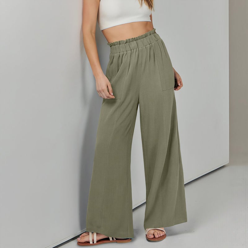Women Linen Wide Leg Pants All Match For Tops Sneakers Heels Easy Outfit Comfy Casual Trousers - Image 2