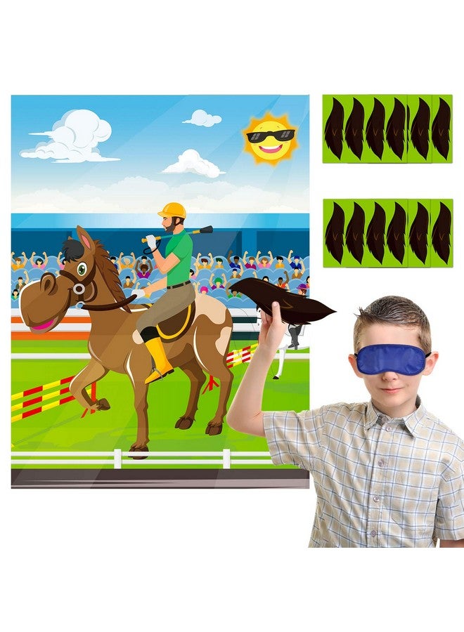 ANGOLIO 24Pcs Horse Race Party Sticker Game Pin The Tail On The Horse Poster Horse Party Supplies Horse Themed Decoration Kids Birthday Party Favor Baby Shower Game (Includes 2 Blindfolds) - Image 2