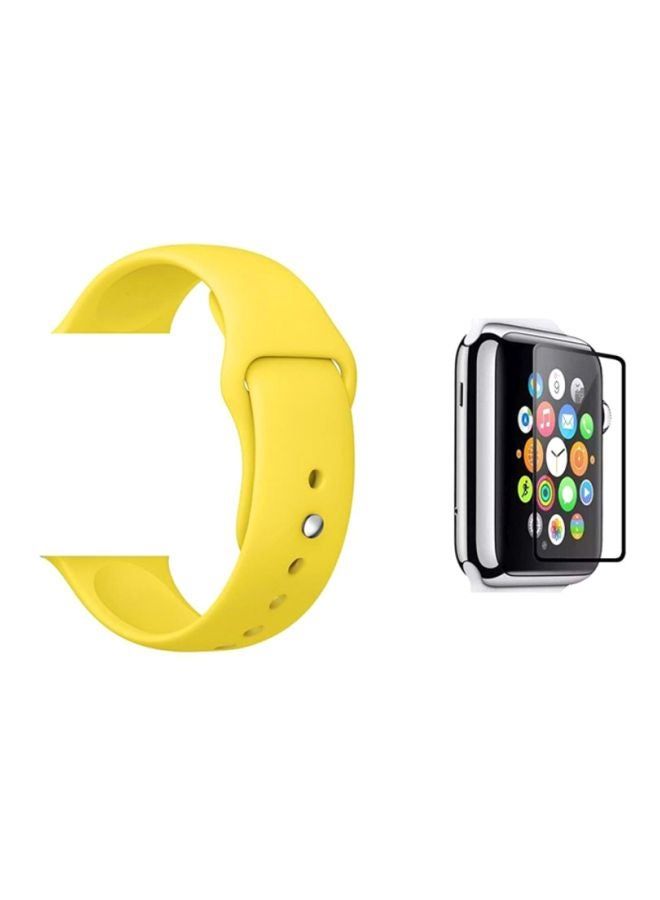 vesus Silicone Wrist Band with a Glass Screen Protector For Apple Watch Series 3/4/5 42-44mm Yellow/Clear