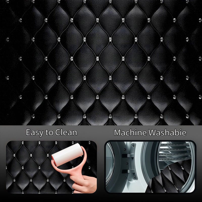 Trunk Car Mat Flat 2D 1 Piece Black Diamond Studded Design Polyester Elegant Interior Accessories - Image 4