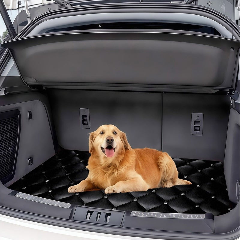 Trunk Car Mat Flat 2D 1 Piece Black Diamond Studded Design Polyester Elegant Interior Accessories - Image 3