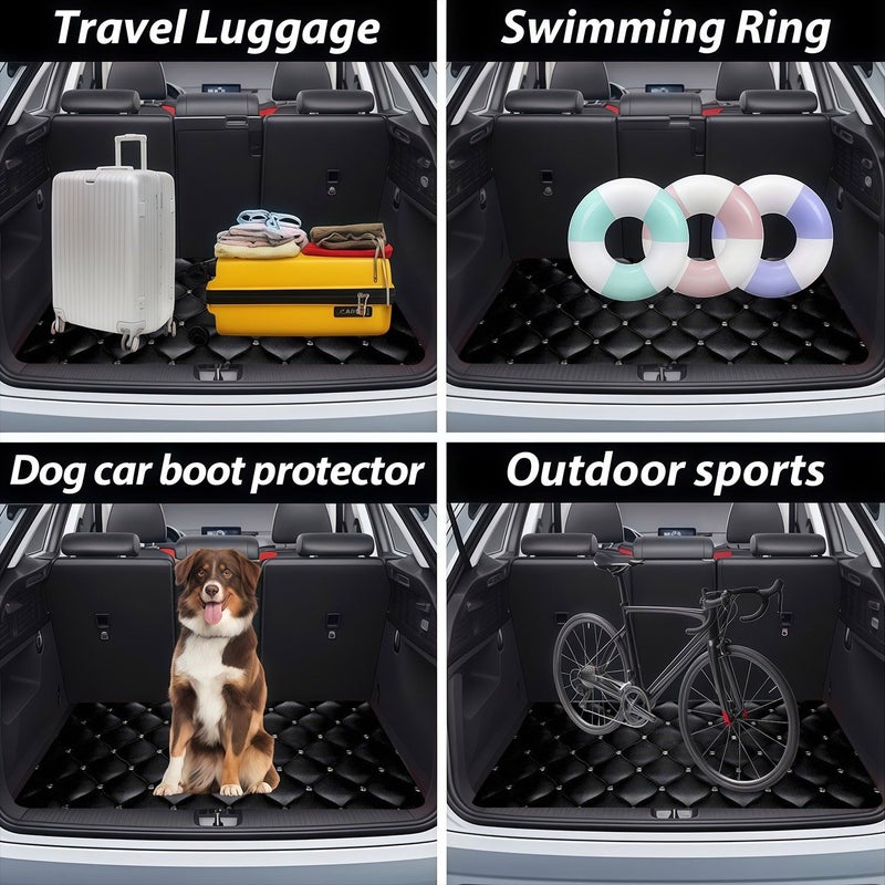 Trunk Car Mat Flat 2D 1 Piece Black Diamond Studded Design Polyester Elegant Interior Accessories - Image 5