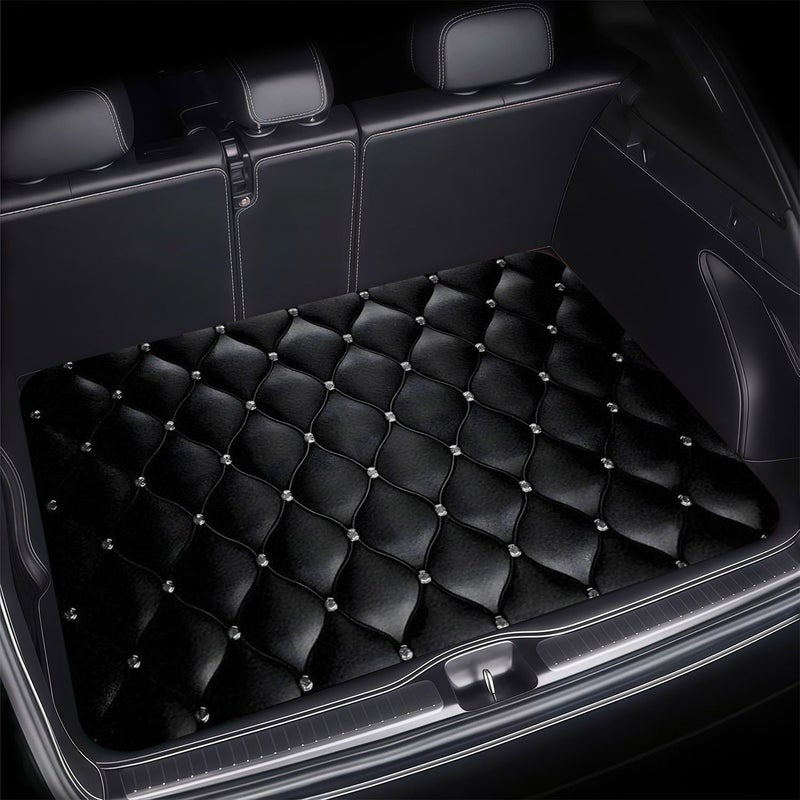 Trunk Car Mat Flat 2D 1 Piece Black Diamond Studded Design Polyester Elegant Interior Accessories - Image 1