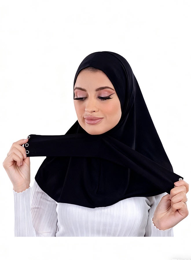 Happy D Women Snap Button Lycra Ninja Instant Hijab, Jersey Fabric- Black - Image 2