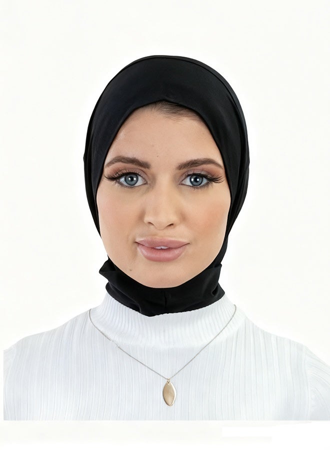 Happy D Women Snap Button Lycra Ninja Instant Hijab, Jersey Fabric- Black - Image 4