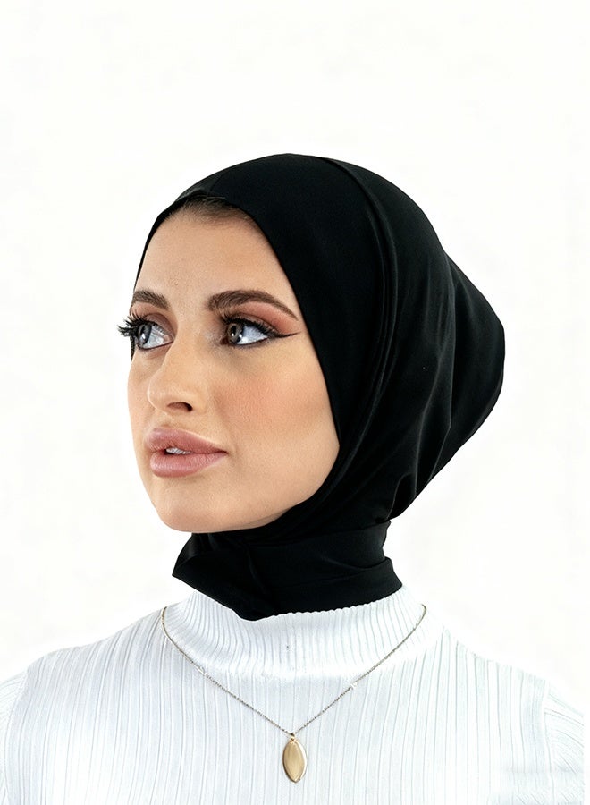 Happy D Women Snap Button Lycra Ninja Instant Hijab, Jersey Fabric- Black - Image 1
