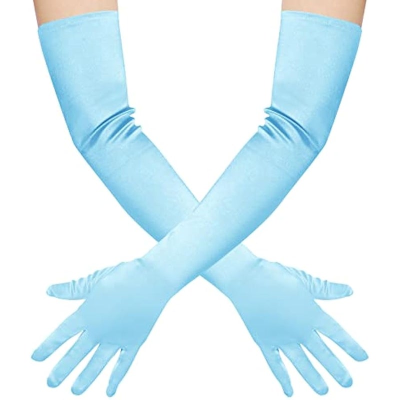 Wobe Long Opera Party 20s Satin Gloves Stretchy Adult Size Elbow Length Wedding - Image 1