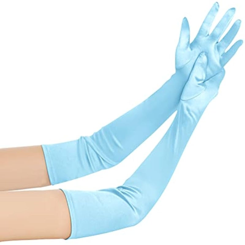 Wobe Long Opera Party 20s Satin Gloves Stretchy Adult Size Elbow Length Wedding - Image 3