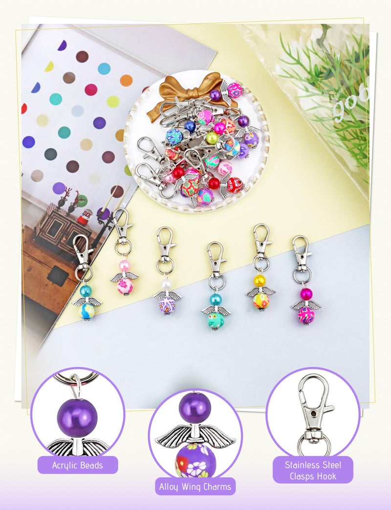YETOOME 20 Pcs Angel Pearl Beads Pendant Keychain, Angel Fairy Mixed Stone Dangle Charms with Swivel Clasps Hook for Bag Pouch Purse Key Holders - Image 4