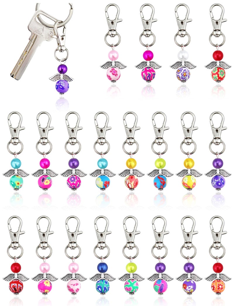 YETOOME 20 Pcs Angel Pearl Beads Pendant Keychain, Angel Fairy Mixed Stone Dangle Charms with Swivel Clasps Hook for Bag Pouch Purse Key Holders - Image 1