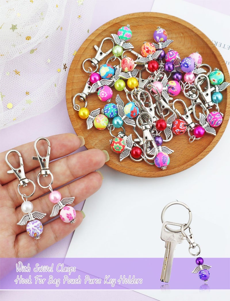 YETOOME 20 Pcs Angel Pearl Beads Pendant Keychain, Angel Fairy Mixed Stone Dangle Charms with Swivel Clasps Hook for Bag Pouch Purse Key Holders - Image 3