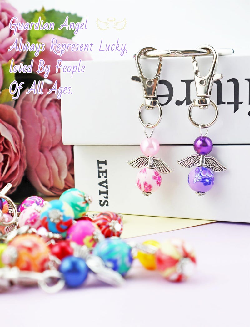 YETOOME 20 Pcs Angel Pearl Beads Pendant Keychain, Angel Fairy Mixed Stone Dangle Charms with Swivel Clasps Hook for Bag Pouch Purse Key Holders - Image 5