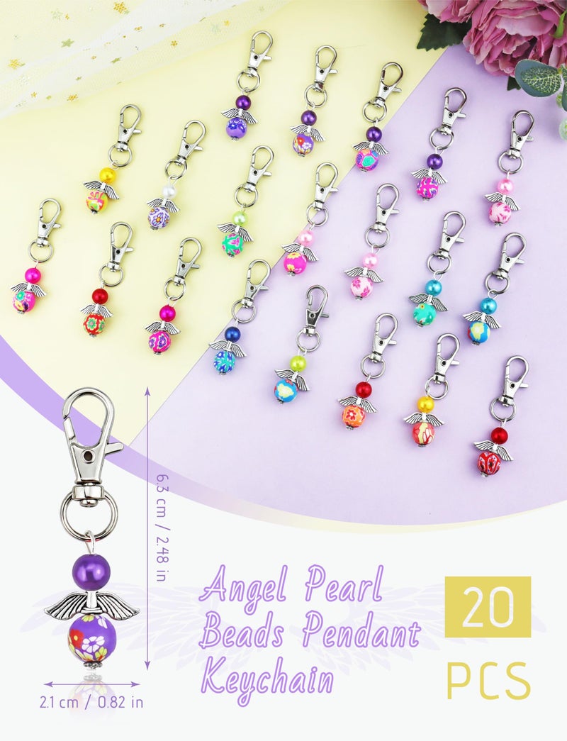 YETOOME 20 Pcs Angel Pearl Beads Pendant Keychain, Angel Fairy Mixed Stone Dangle Charms with Swivel Clasps Hook for Bag Pouch Purse Key Holders - Image 2
