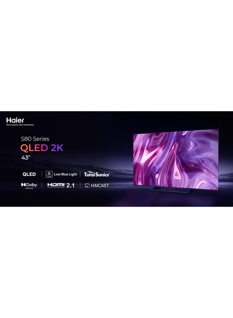 هاير 43-Inch Full HD Smart Google TV with Wide Color Gamut, HDR10, Chromecast, Bluetooth 5.1 & Built-in Satellite Receiver H43S80GFX black - Image 1