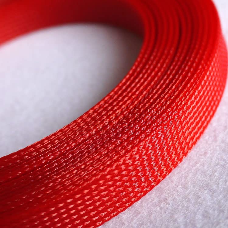 Red Expandable PET Cable Sleeve 12MM 10M High Density Wire Protection Wrap - Image 2