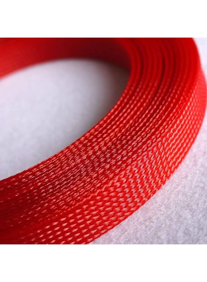Red Expandable PET Cable Sleeve 12MM 10M High Density Wire Protection Wrap - Image 1