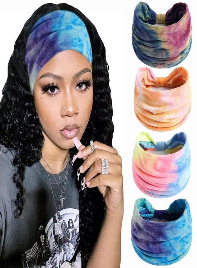 VORSET 2 Pcs Wide Headbands for Women Knotted Head Bands for Women's Hair Stretch Bandana Headband No Slip Hair Bands Tie Dye Head Wraps Boho Hair - Image 1