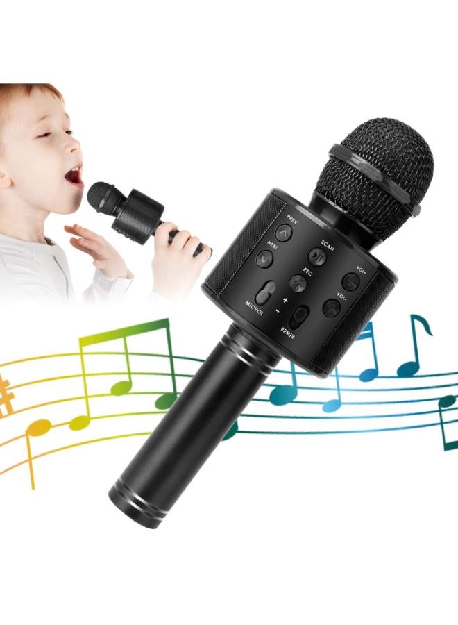 KIDWILL Wireless Bluetooth Karaoke Microphone for Kids, 5-in-1 Portable Handheld Karaoke Mic Speaker Player Recorder with Adjustable Remix FM Radio for Kids Girls Boys Teens Birthday (Black)