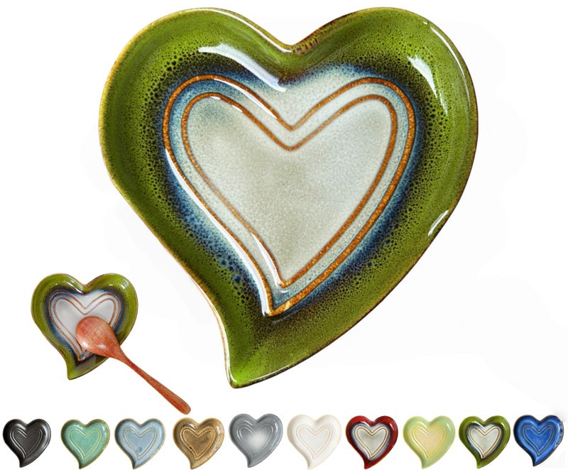 Rhobtyne Ceramic Spoon Rest for Stove Top, Heart Cute Spoon Rest for Kitchen Counter, Cooking Spoon Holder for Kitchen Counter, Utensil Rest Spatula Rest Ladle Holder Tong Rest (Retro Grass Green) - Image 1