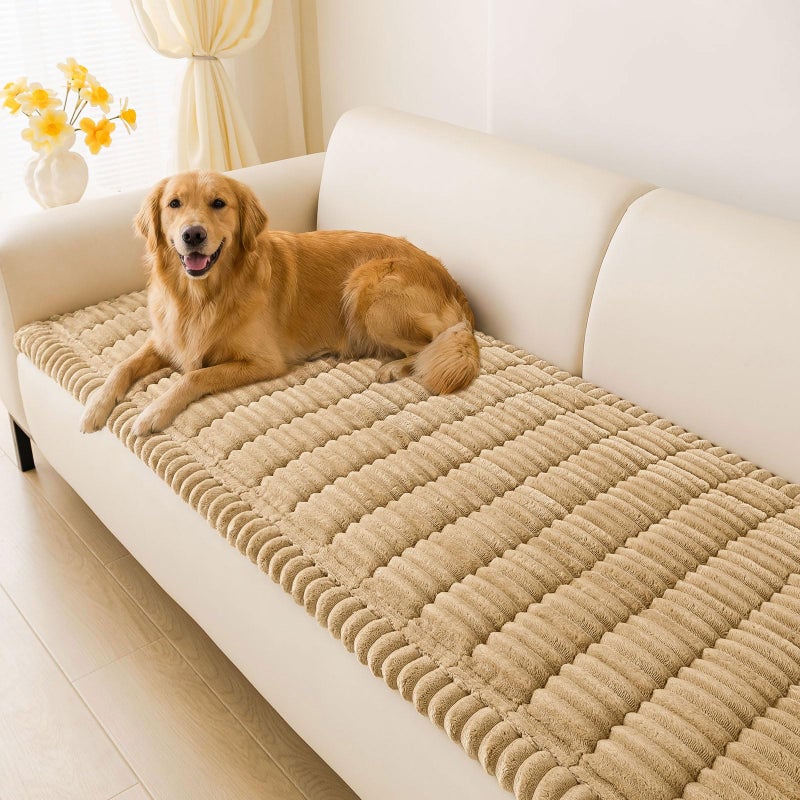 hyha Couch Covers for Dogs Washable, Non Slip Plush Dog Sofa Protectors, Fuzzy Pet Couch Covers for 3 Cushion Sofa Pet Friendly (Camel, 27.6" x 82.7") - Image 1