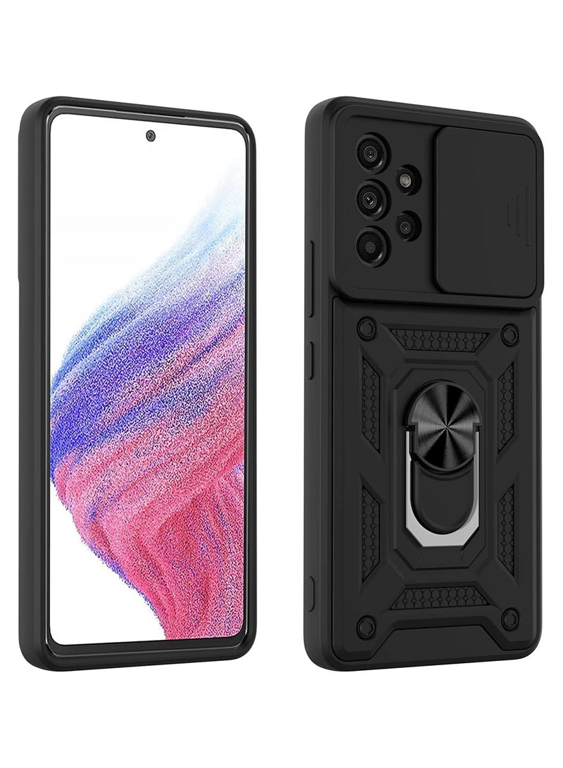 جراب حمايه مقاوم للصدمات وحمايه للكاميرا مزود بدبله معدنيه سي دي متوافق مع Samsung Galaxy A53  (اسود) - Image 3