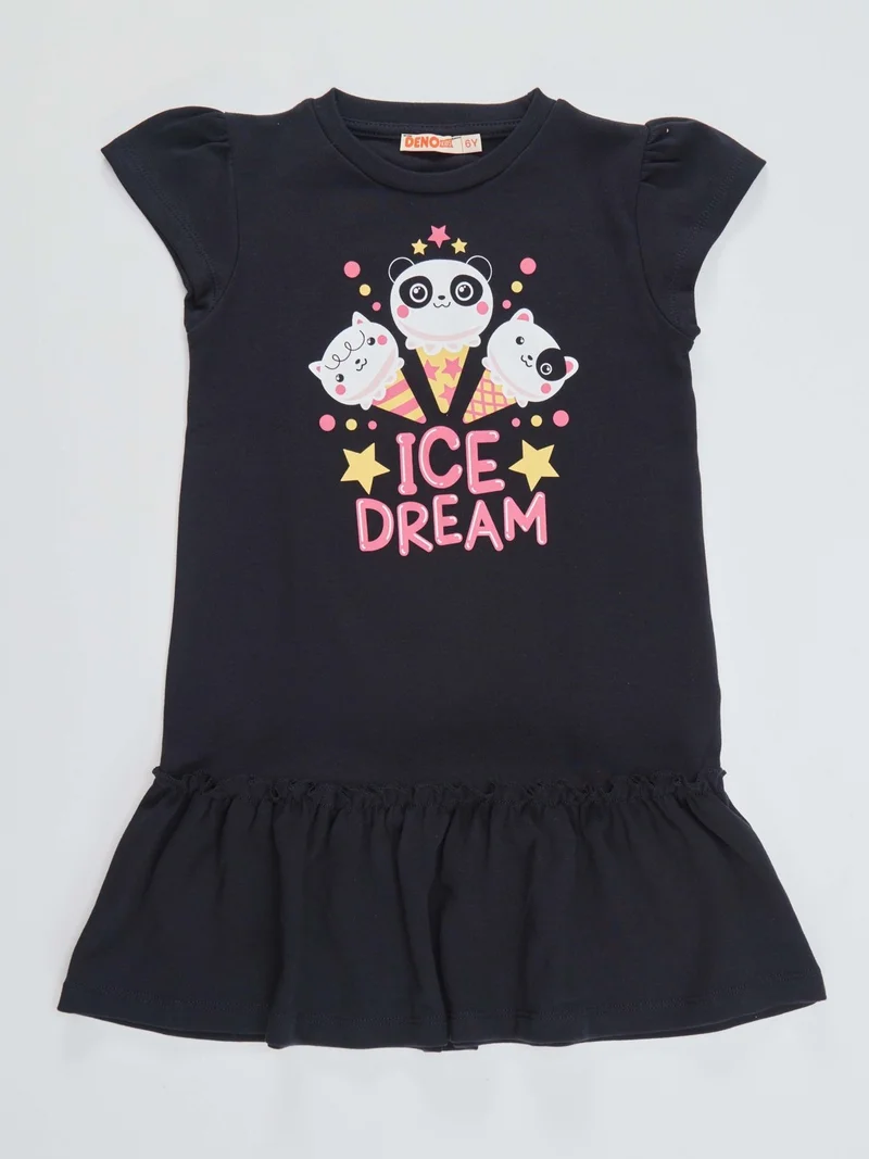 Denokids Graphic Ruffle Hem Dress