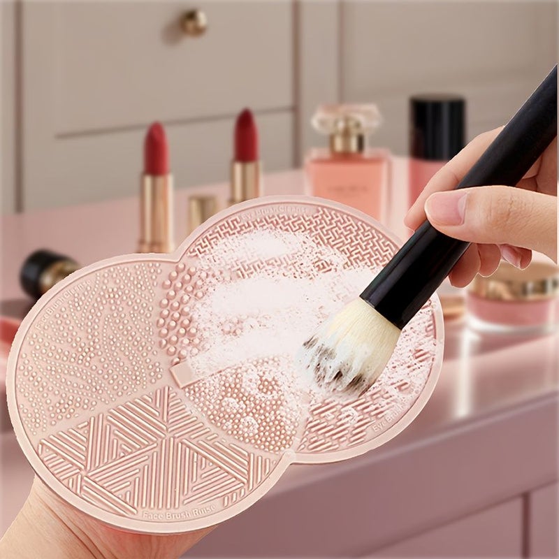 Light Brown Portable Makeup Brush Cleaning Mat with Suction Cups Double Round Design - Image 5