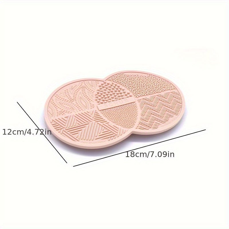 Light Brown Portable Makeup Brush Cleaning Mat with Suction Cups Double Round Design - Image 4