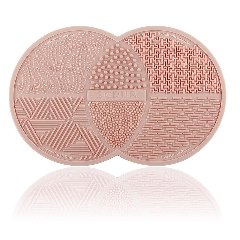 Light Brown Portable Makeup Brush Cleaning Mat with Suction Cups Double Round Design - Image 1