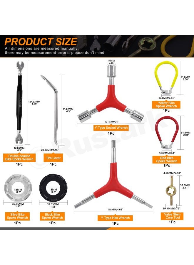 Rustark 9Pcs Bicycle Spoke Wrench Portable Bike Spoke Adjustment Tool Kit Bike Rim Repair Tool Tire Lever Cycling Pocket Tools for Bike Repair - Image 2