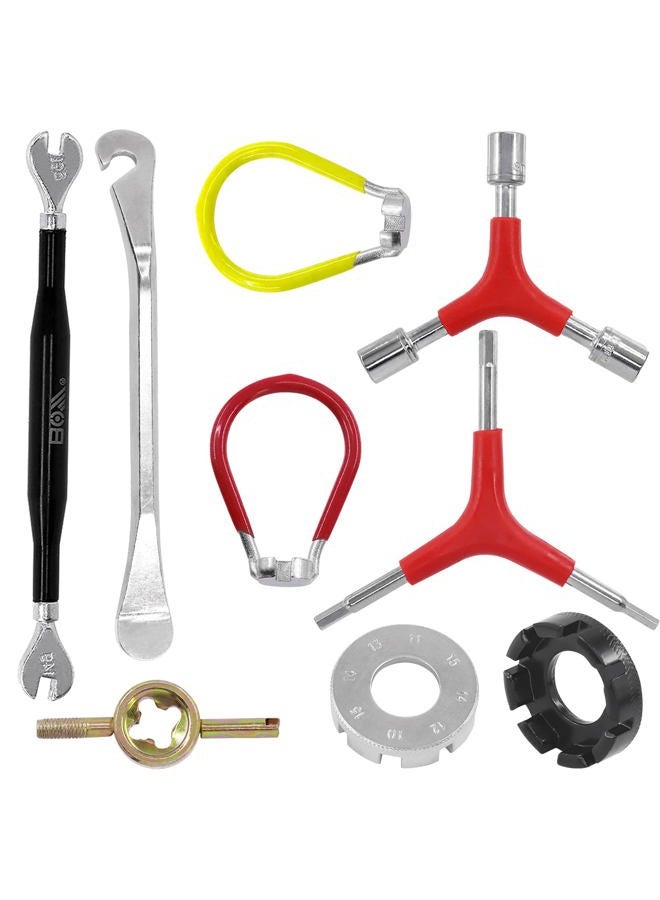 Rustark 9Pcs Bicycle Spoke Wrench Portable Bike Spoke Adjustment Tool Kit Bike Rim Repair Tool Tire Lever Cycling Pocket Tools for Bike Repair - Image 1
