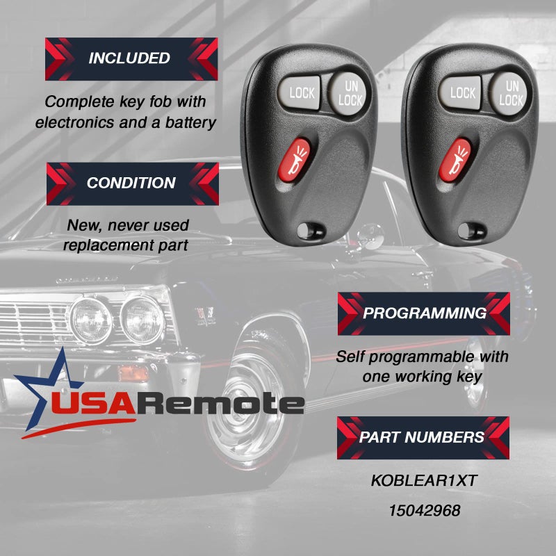 USARemote 1998 1999 2000 2001 Key Fob Keyless Entry Remote fits Chevy Astro Blazer S10 Silverado Suburban Tahoe/GMC Jimmy Safari Sierra Sonoma Yukon/Oldsmobile Bravada (KOBUT1BT, 15732803), Set of 2 - Image 3