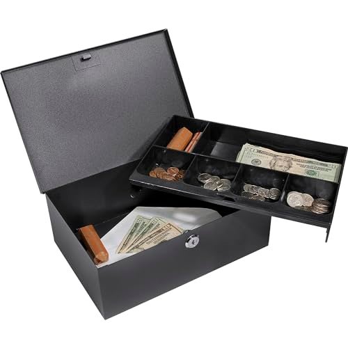 BARSKA 12-Inch Cash Box and 6 Compartment Tray with Key Lock , Black - Image 3