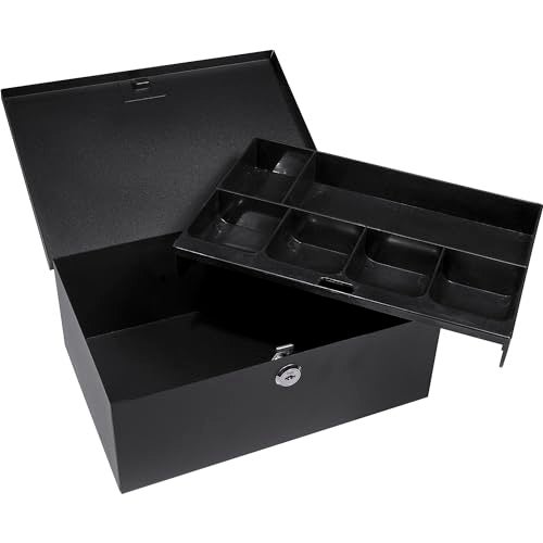 BARSKA 12-Inch Cash Box and 6 Compartment Tray with Key Lock , Black - Image 4