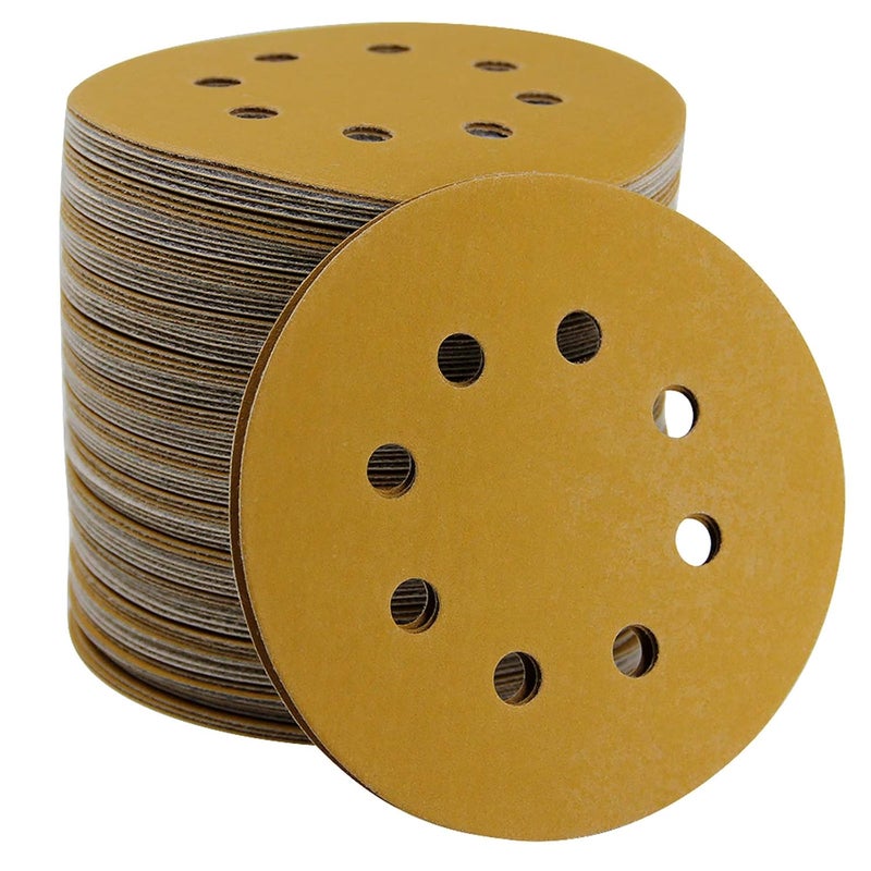Mestool 5-Inch 8-Hole Hook and Loop Sanding Discs, Orbital Sander Sandpaper Discs, 100 Pieces Round Sandpaper Set, 320 Grit - Image 1