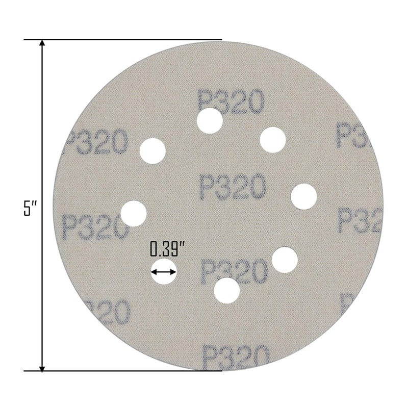 Mestool 5-Inch 8-Hole Hook and Loop Sanding Discs, Orbital Sander Sandpaper Discs, 100 Pieces Round Sandpaper Set, 320 Grit - Image 2