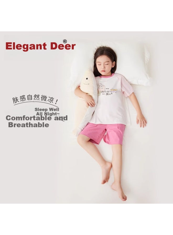 Yalu Children's Pajamas, Summer Breathable Home Wear Set, Boys And Girls Antibacterial Thin Short-sleeve T-shirt, Air Conditioning Clothing - Image 1
