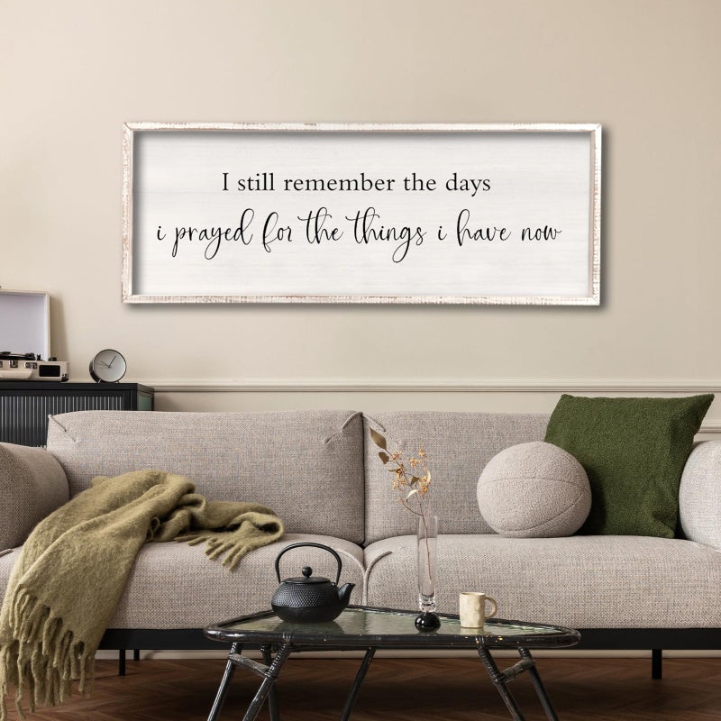 comurdyo I Still Remember the Days I Prayed Sign 32" x 12" Large Living Room Wall Decor Wooden Vintage Framed Plaque Country Bedroom Hanging Home Farmhouse Inspirational I Prayed Wall Art (White) - Image 1